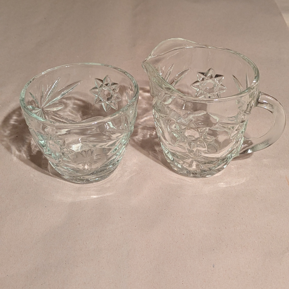 Crystal Clear Glass Creamer and Sugar Set And Relish Platter